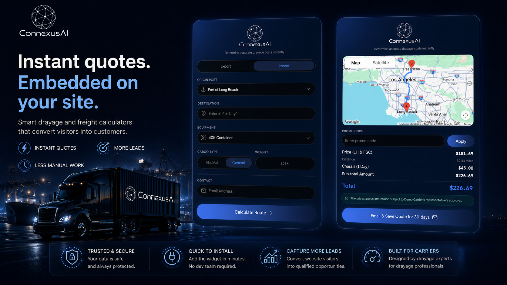 ConnexusAI — instant drayage quotes embedded on your site